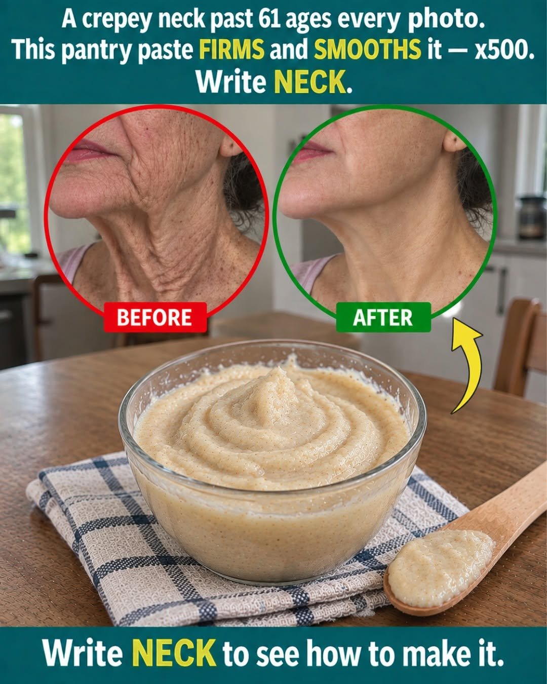 An aging neck past 61 does not need a $400 cream. A simple pantry blend FIRMS